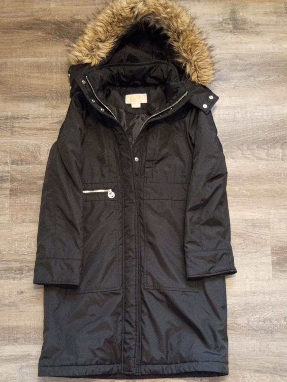 MICHAEL Michael Kors Black Ski Coat Faux Fur Trimmed Hood Size Small